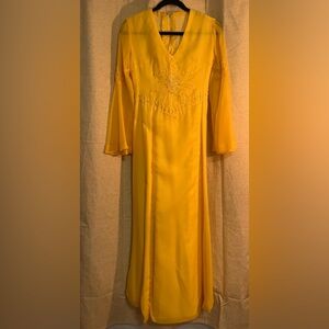 Vintage 70s Bell Sleeve Yellow Dress
